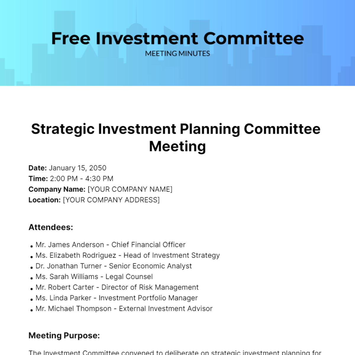 Investment Committee Meeting Minutes Template