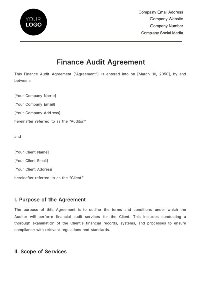 Free Finance Audit Agreement Template to Edit Online