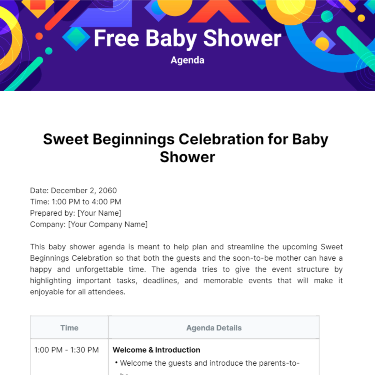 Baby Shower Agenda  Template