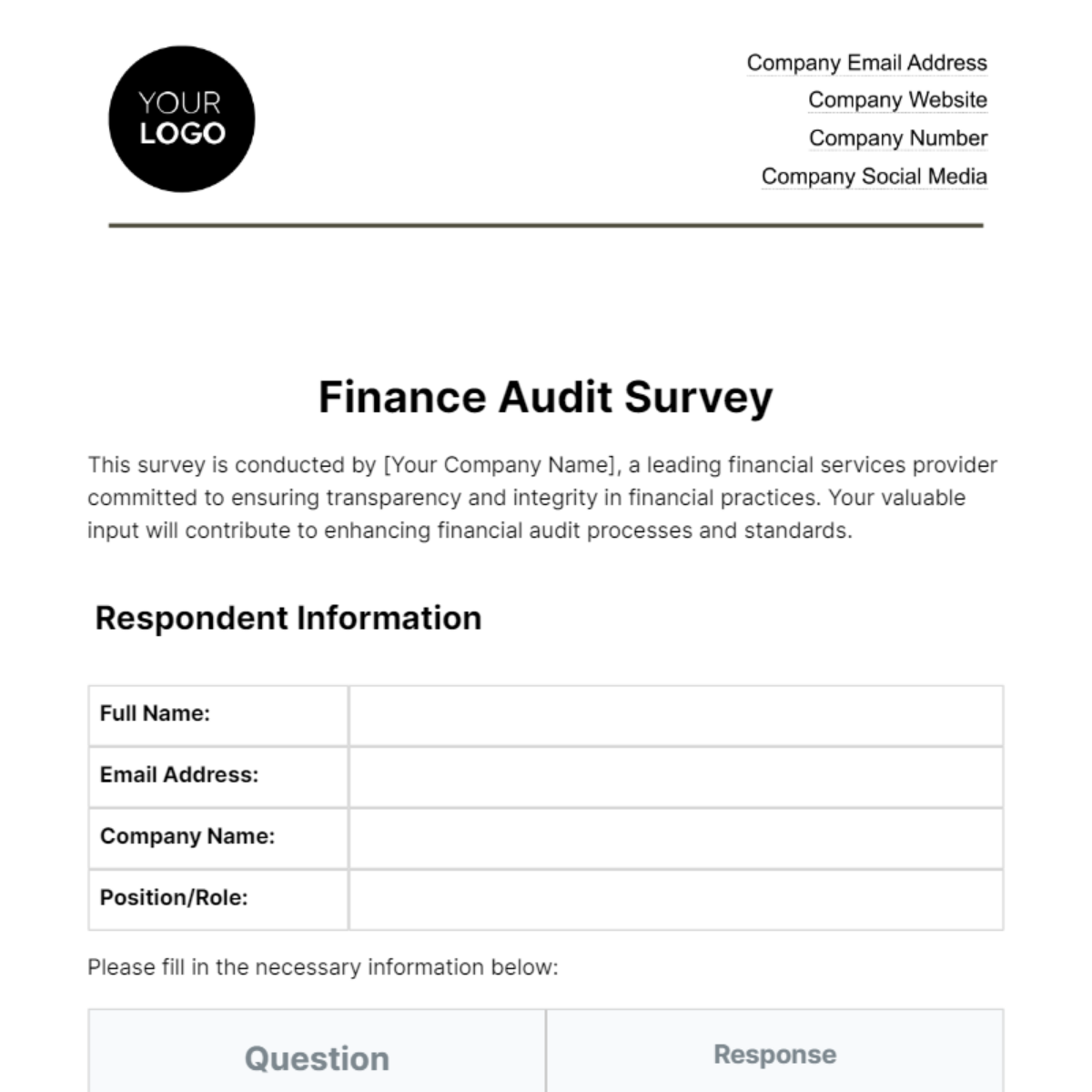 Free Finance Audit Survey Template