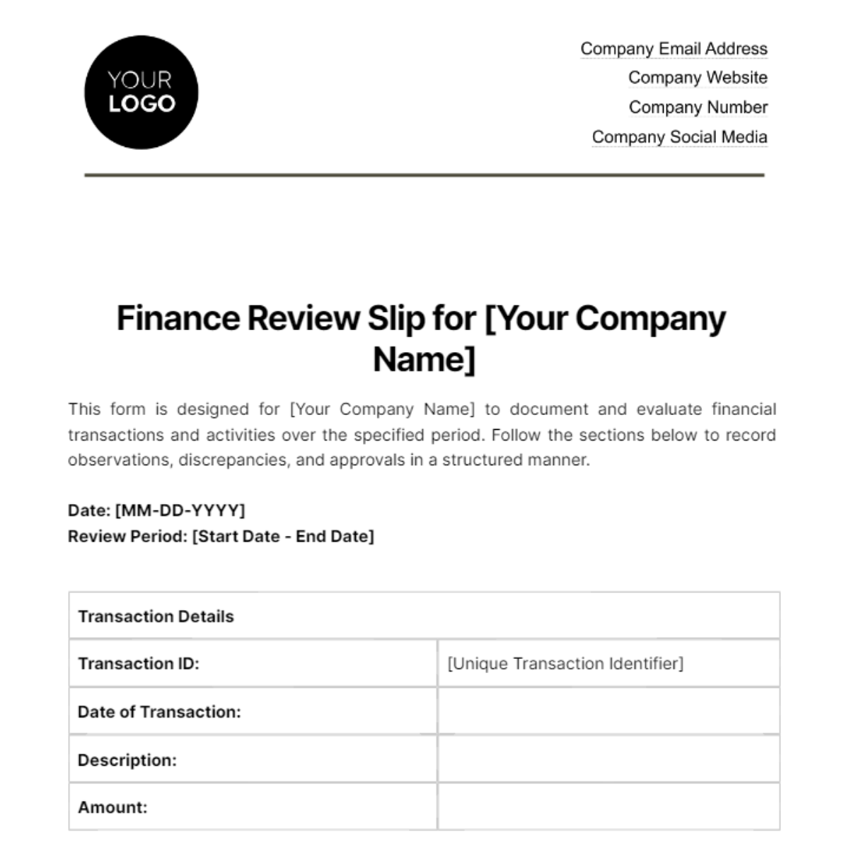 Finance Review Slip Template