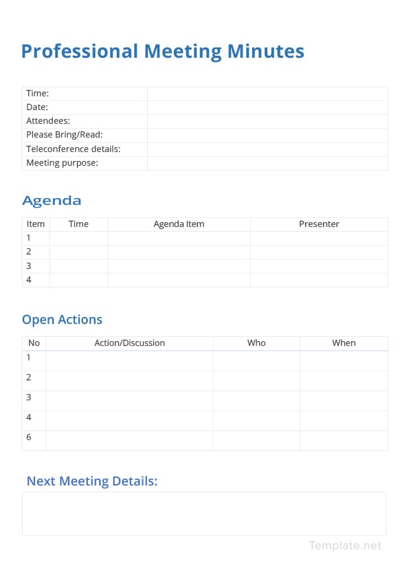 Professional Meeting Minutes Template in Microsoft Word, PDF | Template.net