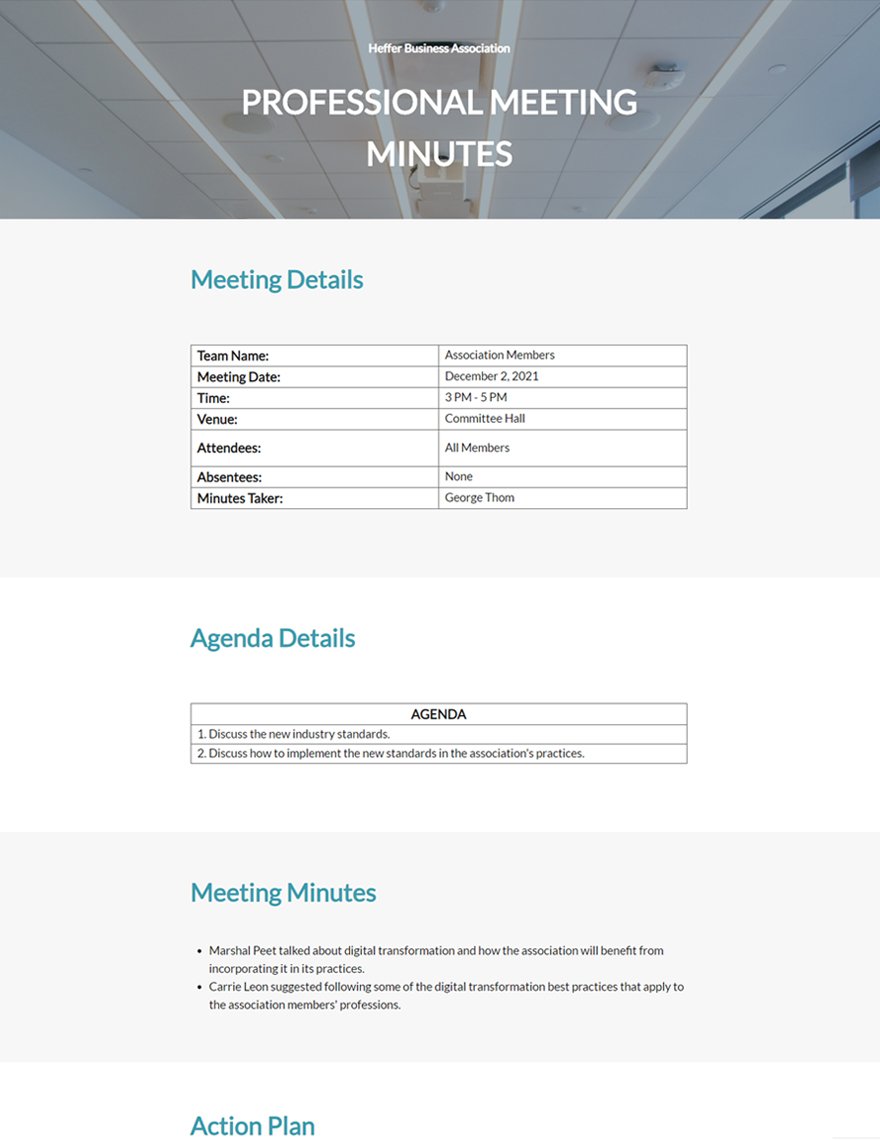 Professional Meeting Minutes Template
