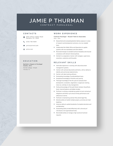 Contract Paralegal Resume Template