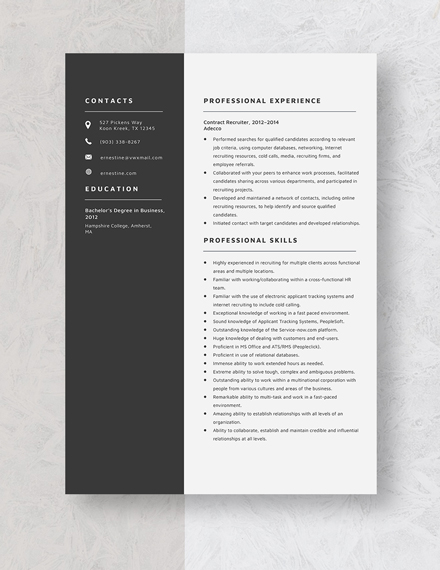 Contract Recruiter Resume Template