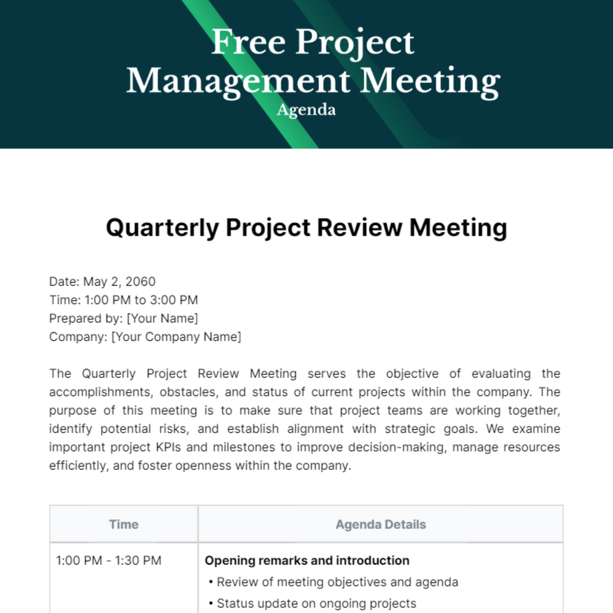 Project Management Meeting Agenda  Template