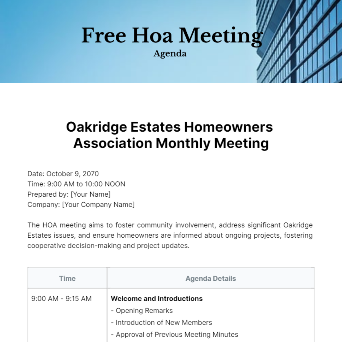 Hoa Meeting Agenda  Template