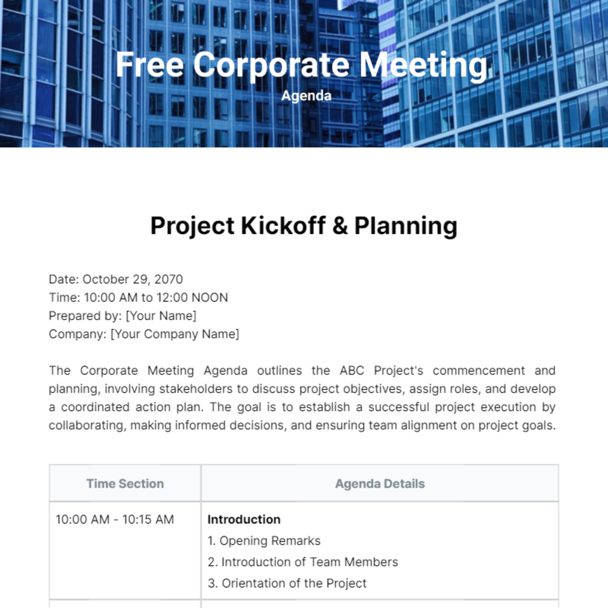 Corporate Meeting Agenda  Template