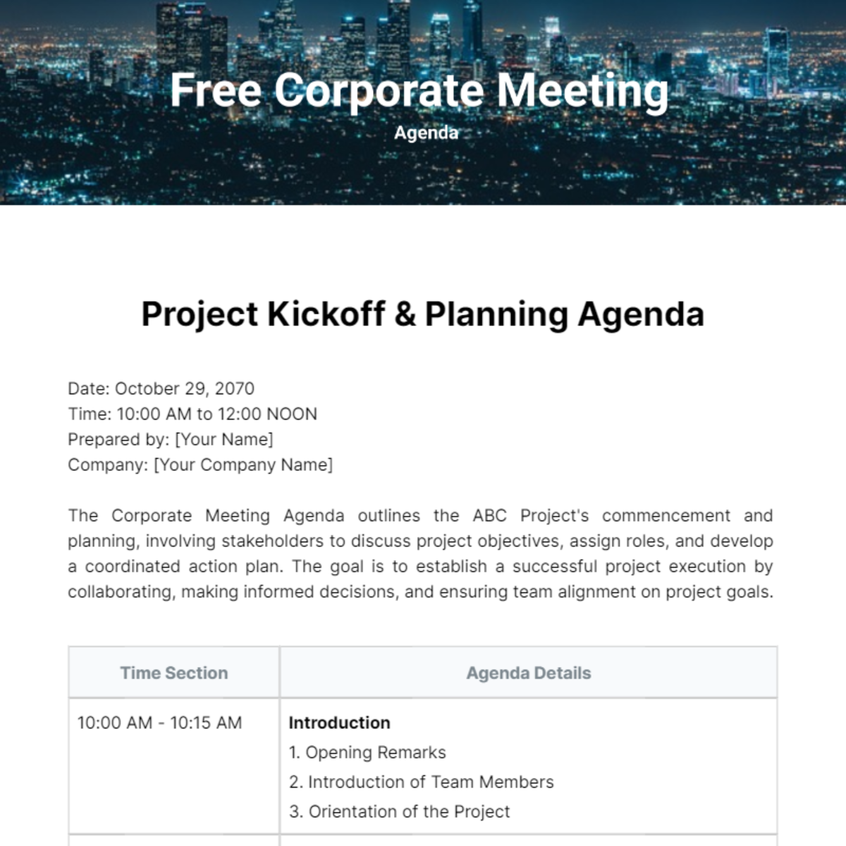 Free Corporate Meeting Agenda - Edit Online & Download | Template.net