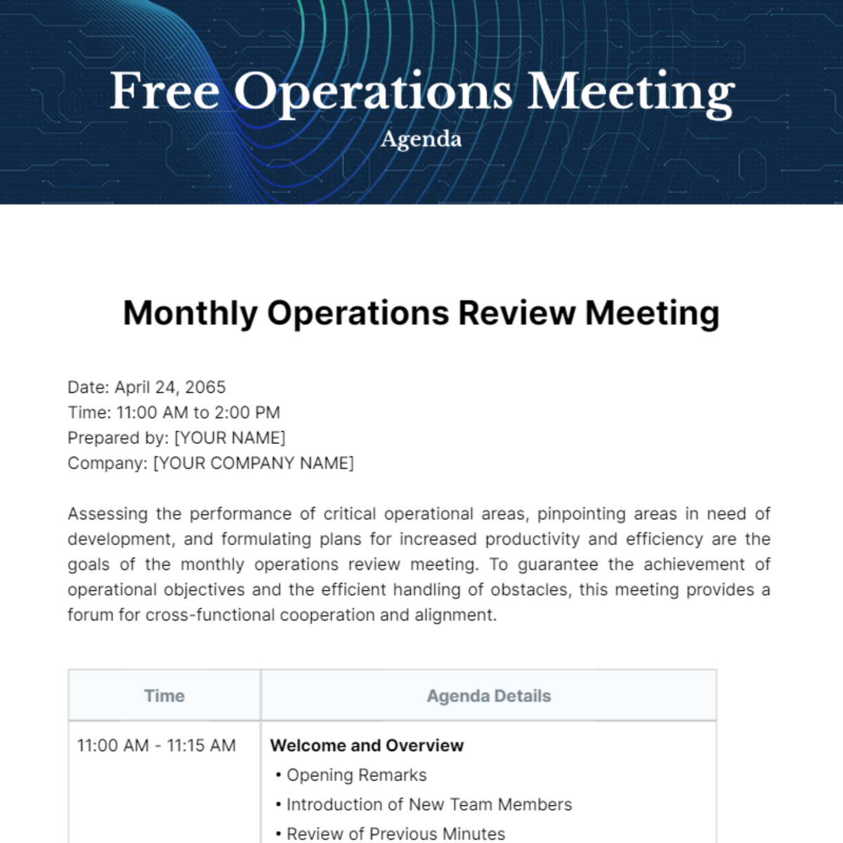 Operations Meeting Agenda  Template