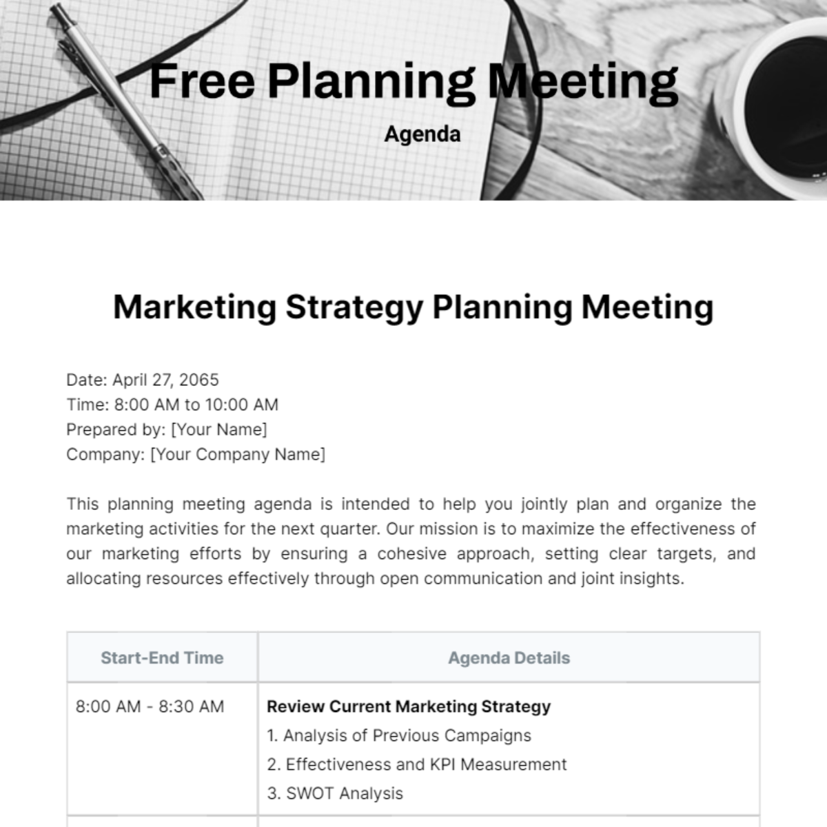 Planning Meeting Agenda  Template