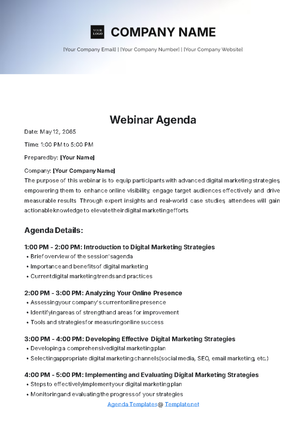 Webinar Agenda Template - Edit Online & Download