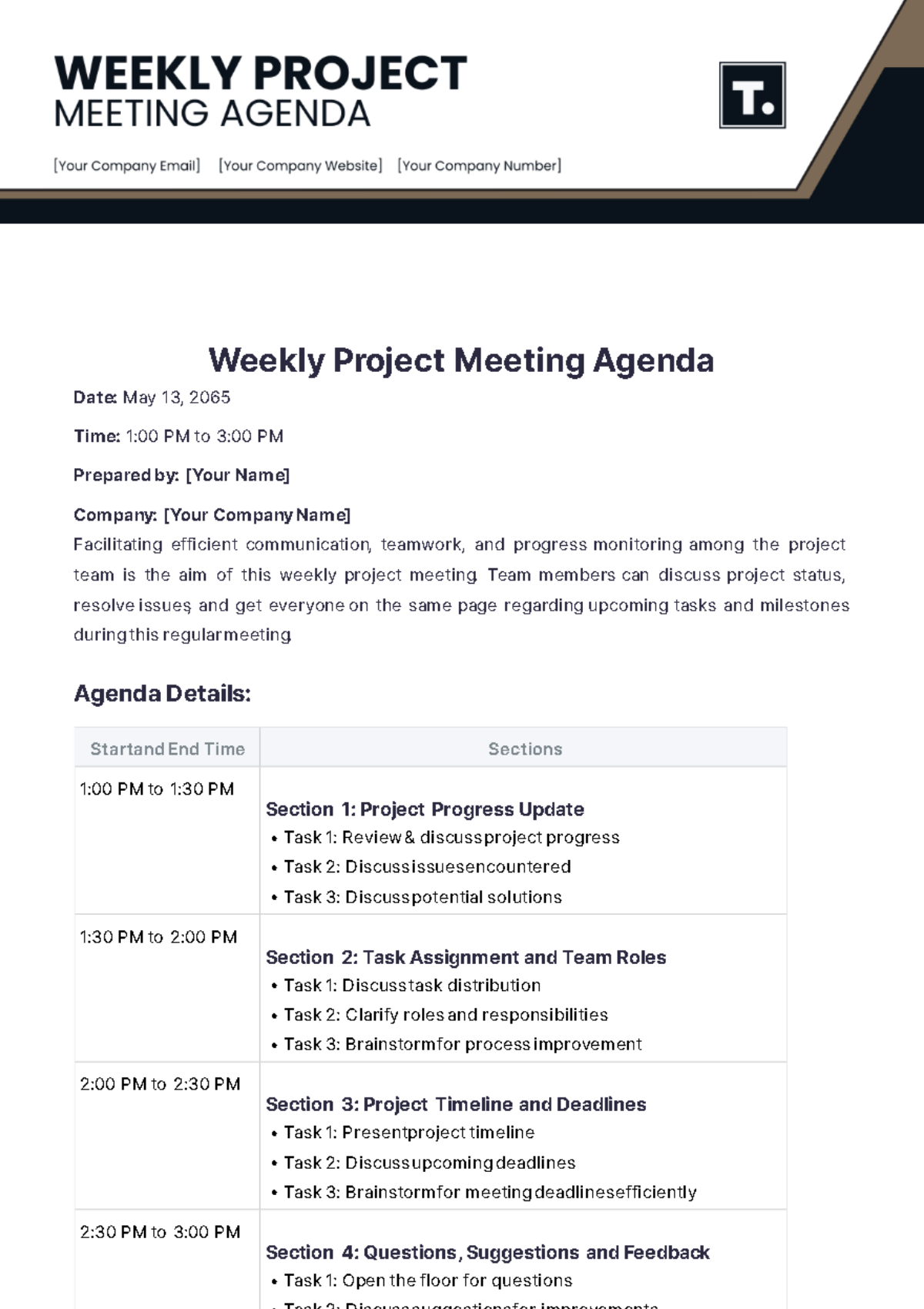 Weekly Project Meeting Agenda Template - Edit Online & Download