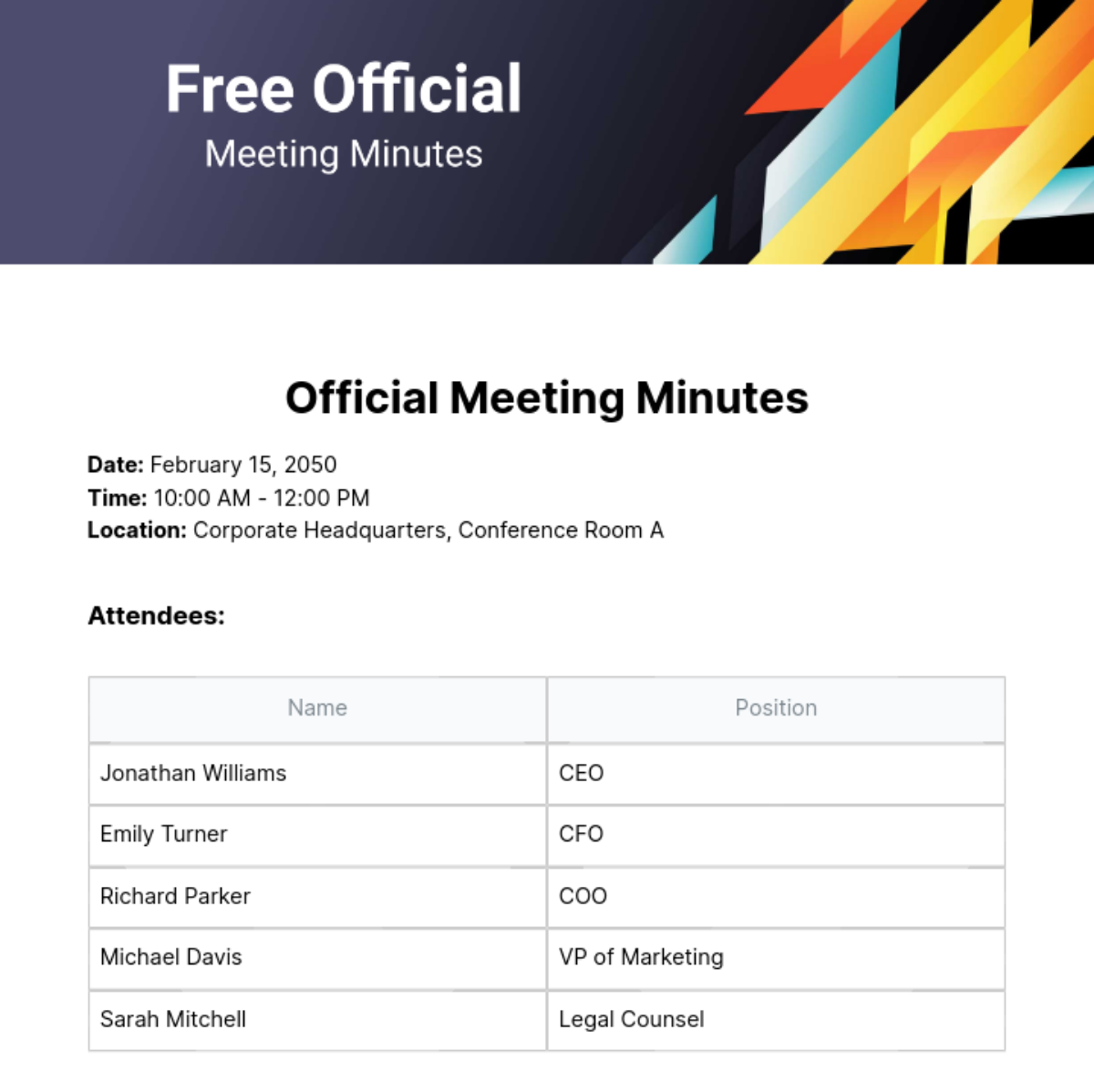 Official Meeting Minutes  Template