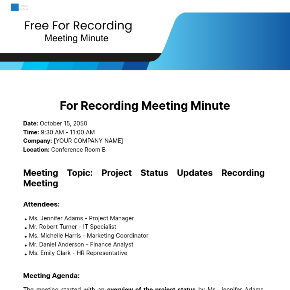 For Recording Meeting Minutes Template