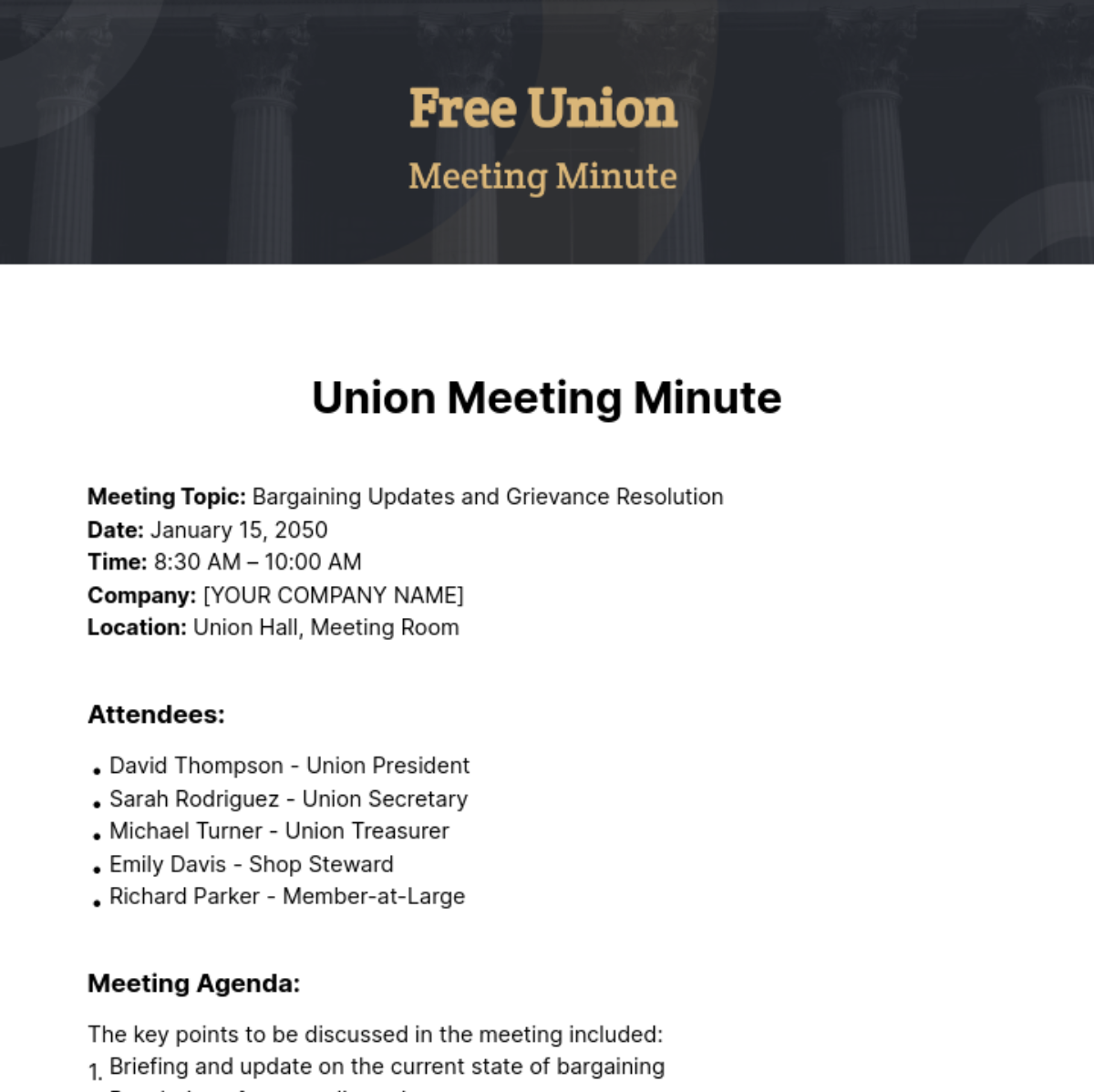 Union Meeting Minutes  Template