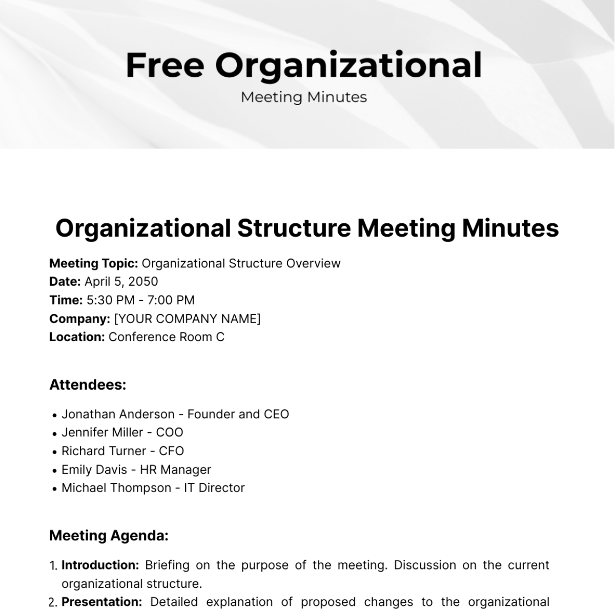Minutes Of Organizational Meeting  Template