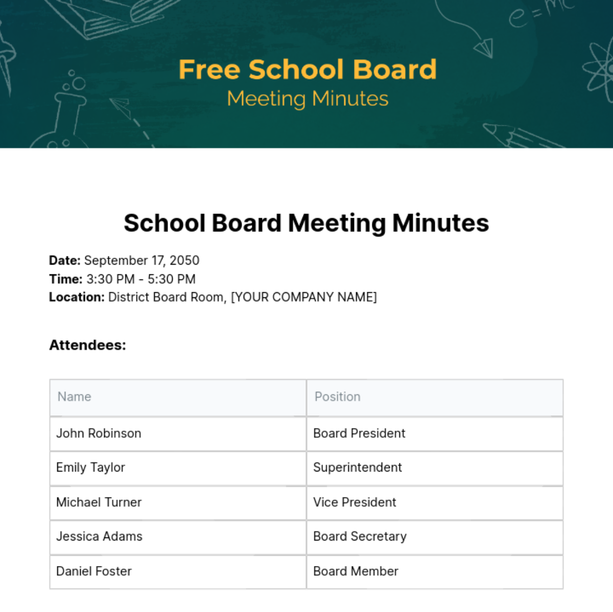 School Board Meeting Minutes  Template