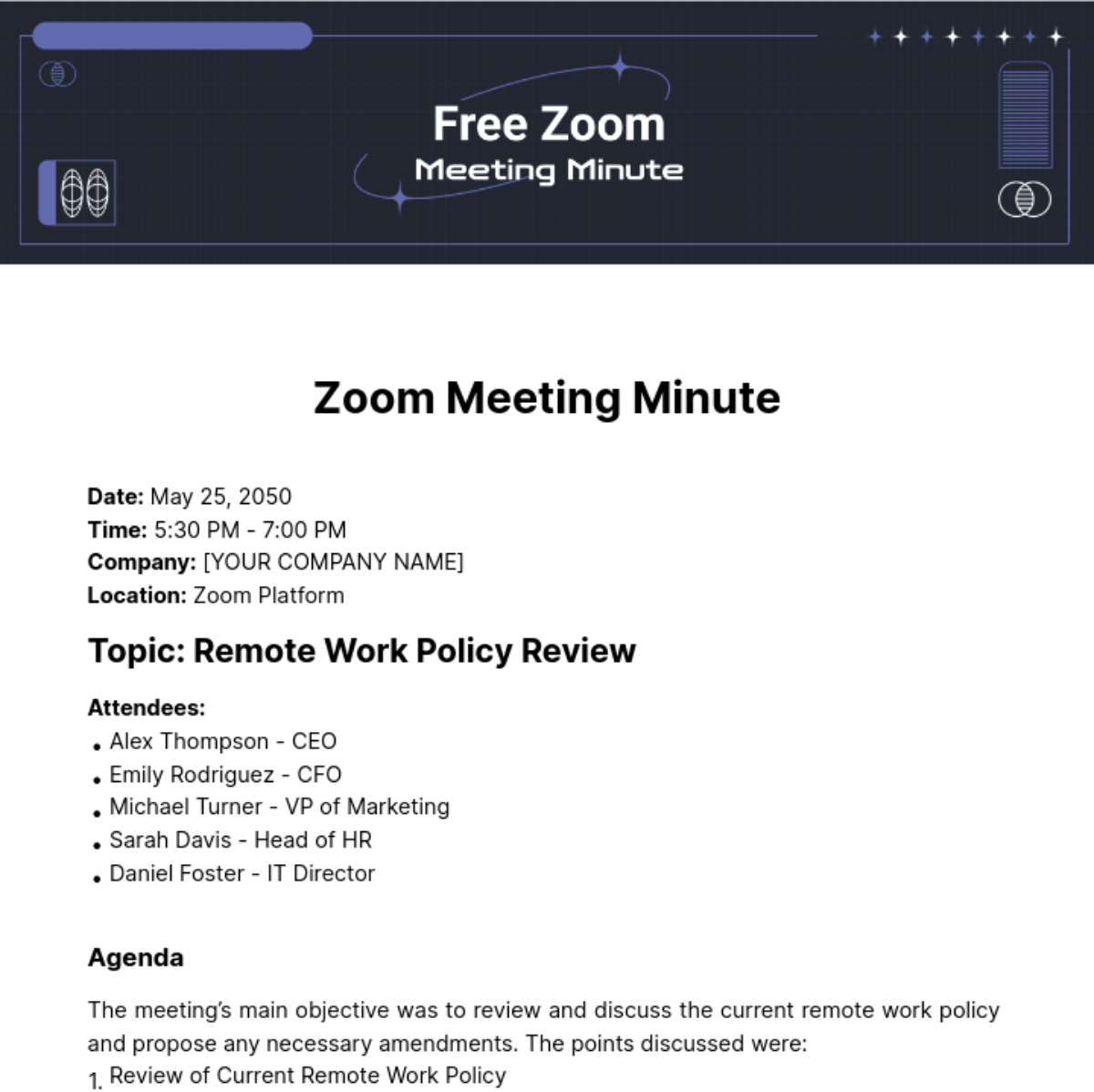 Zoom Meeting Minutes  Template