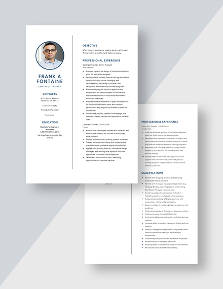 Contract Trainer Resume Download