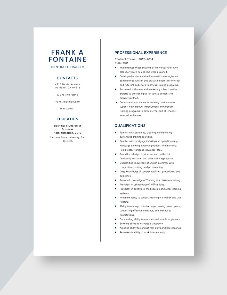 Contract Trainer Resume