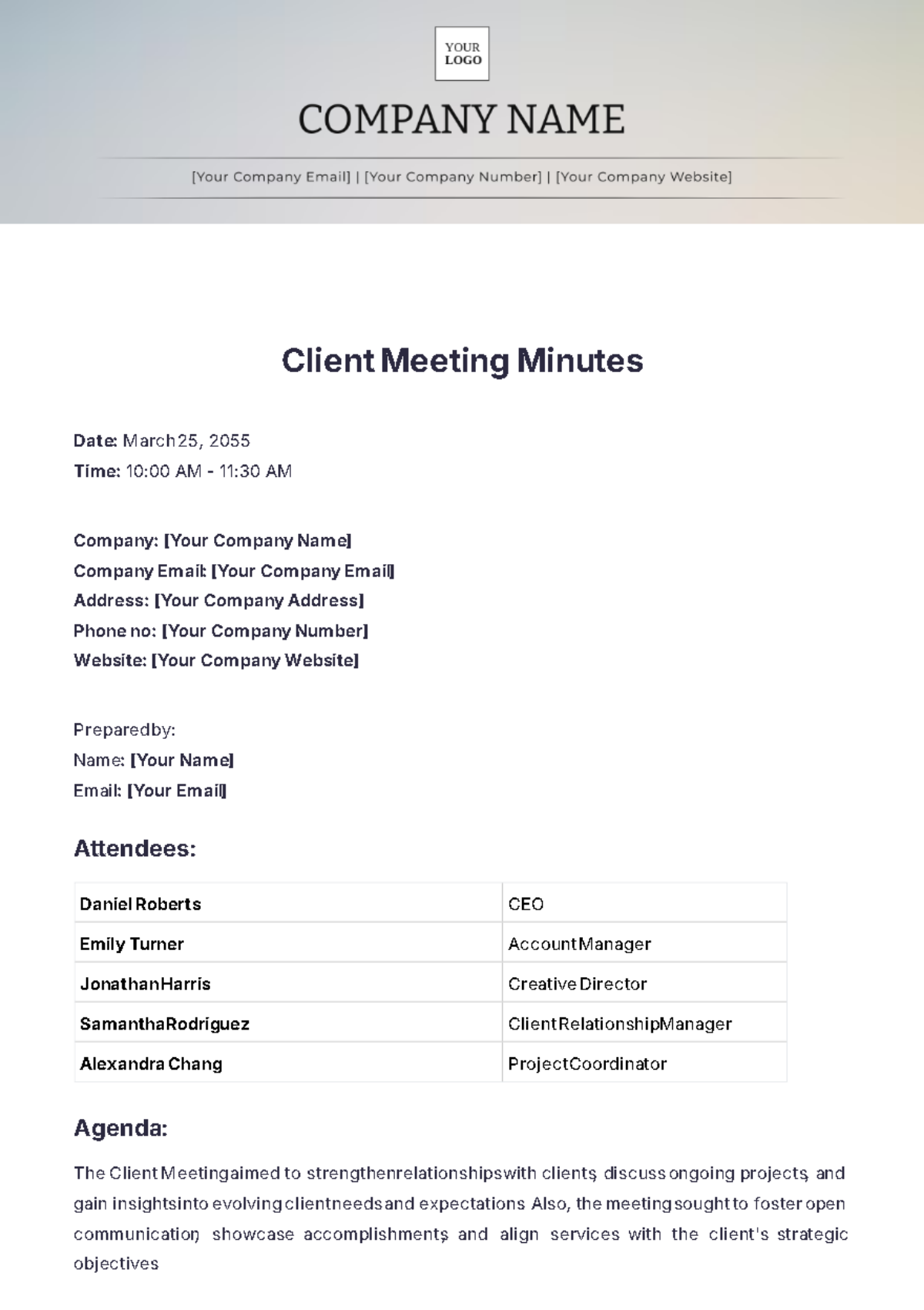 Simple Client Meeting Minutes Template