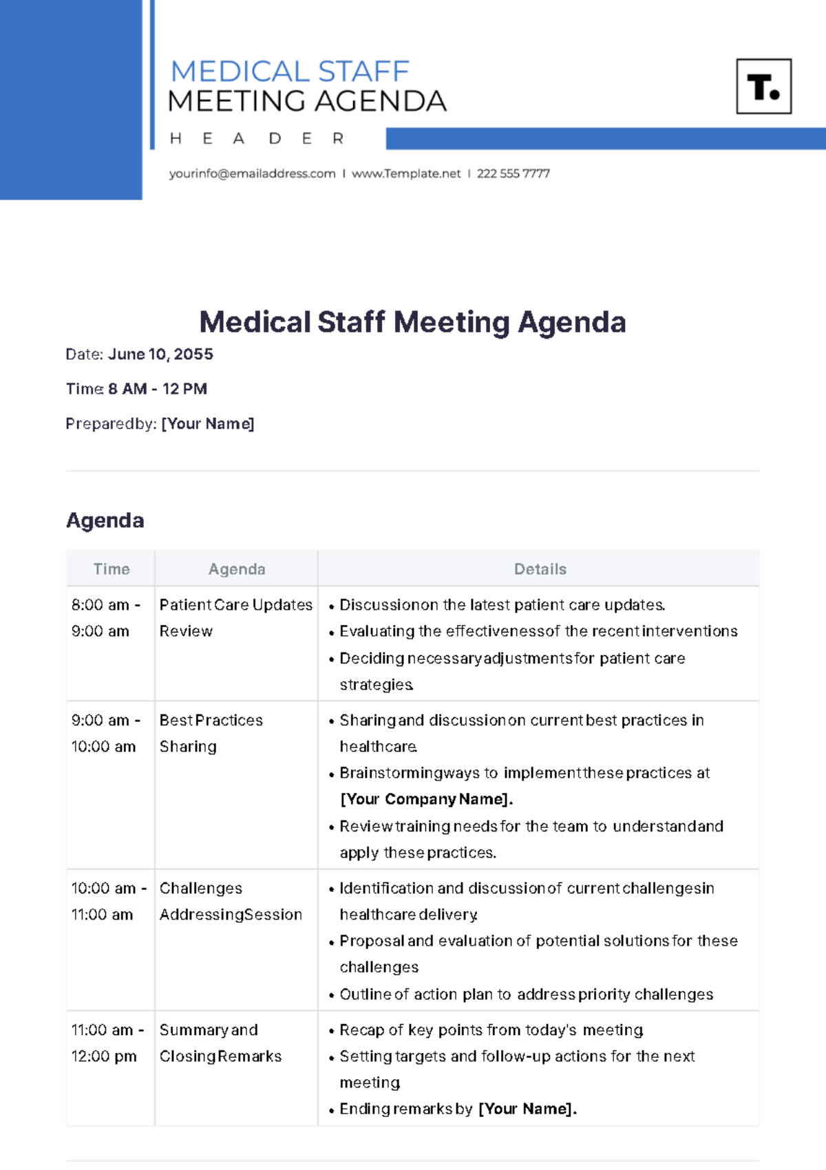 Medical Staff Meeting Agenda Template - Edit Online & Download