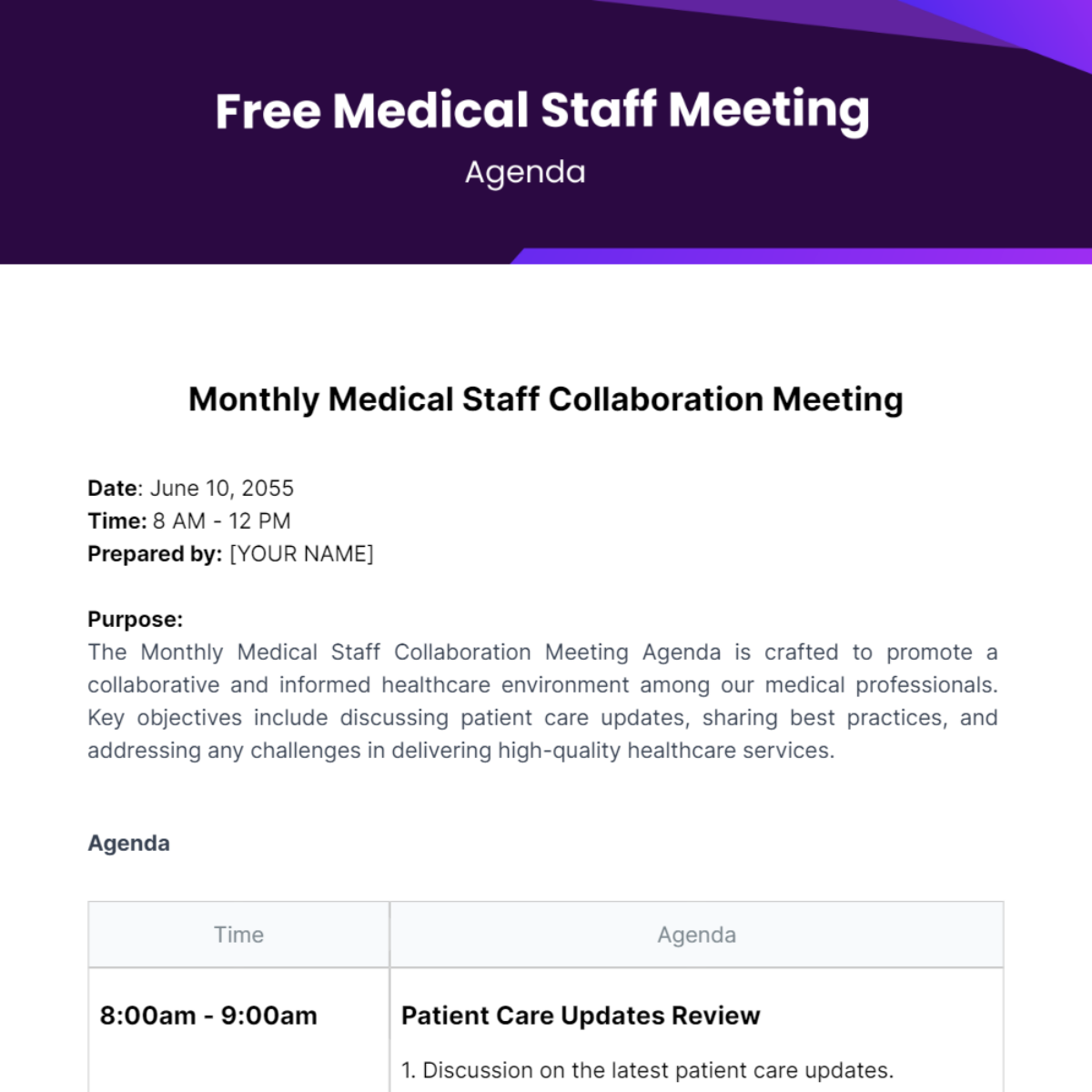 Medical Staff Meeting Agenda  Template