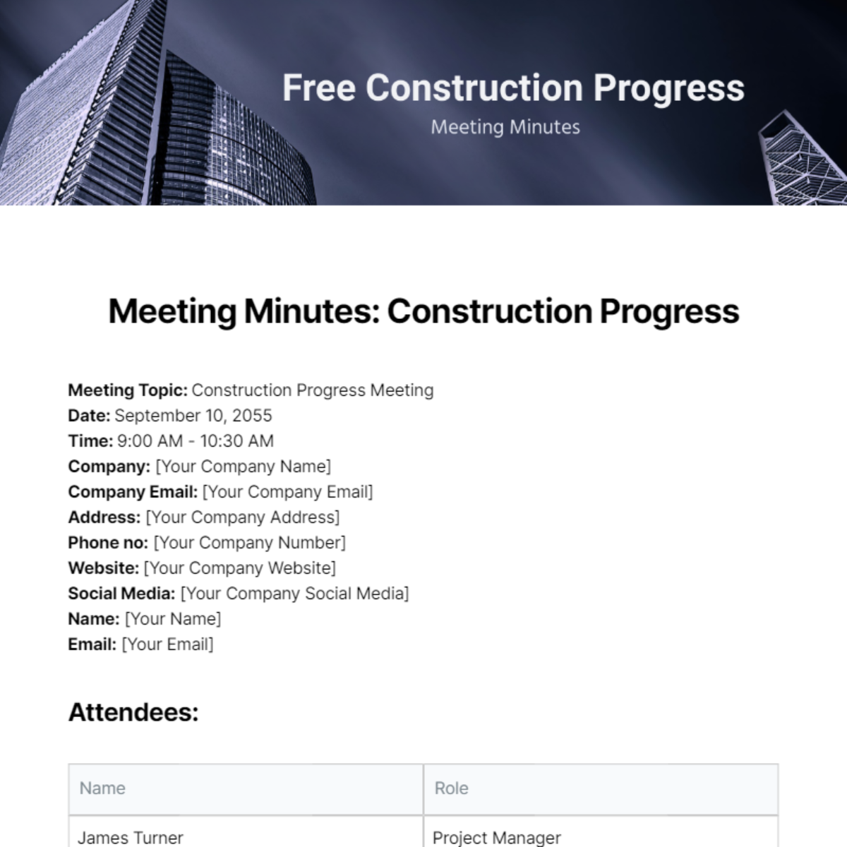 Construction Progress Meeting Minutes  Template