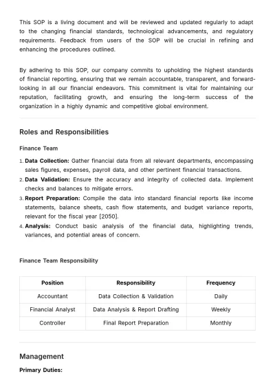 Free Financial Reporting SOP Template to Edit Online