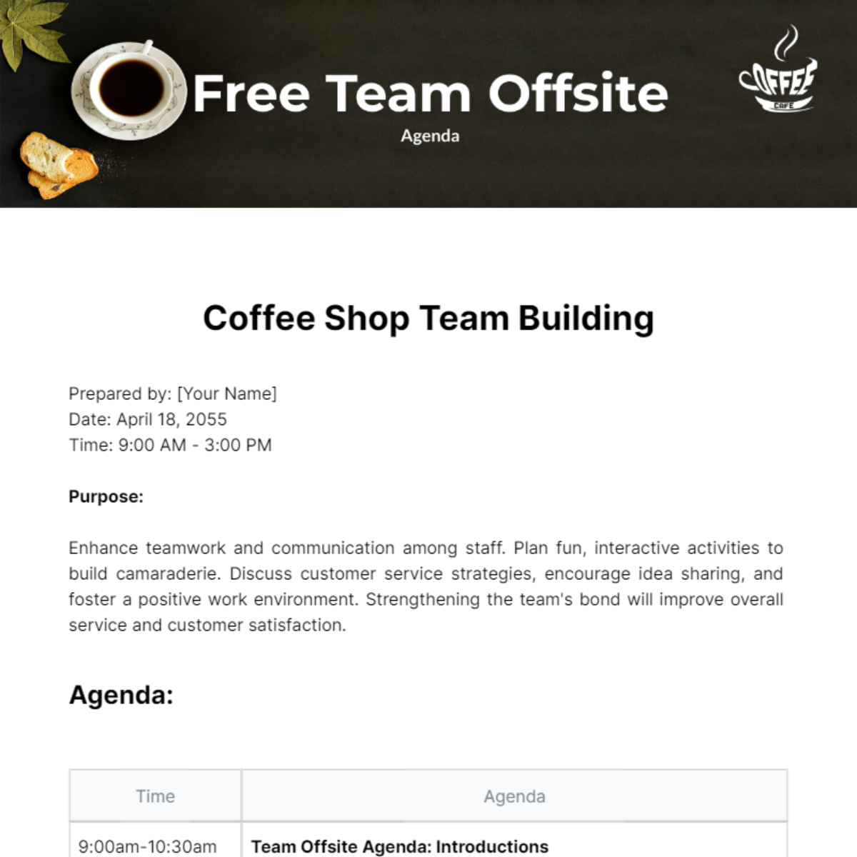 Team Offsite Agenda Template