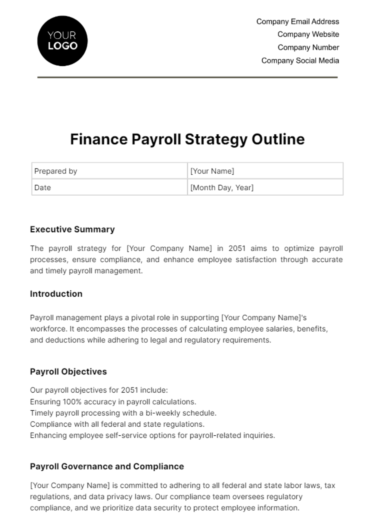 Free Finance Payroll Strategy Outline Template