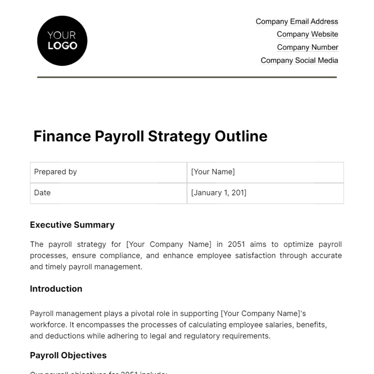 Finance Payroll Strategy Outline Template