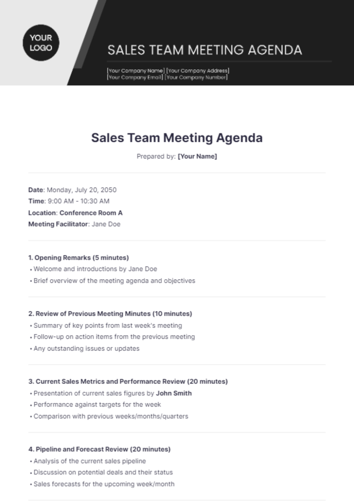 Sales Team Meeting Agenda  Template - Edit Online & Download