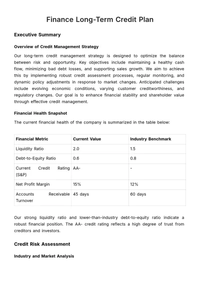 Free Finance Long-Term Credit Plan Template to Edit Online