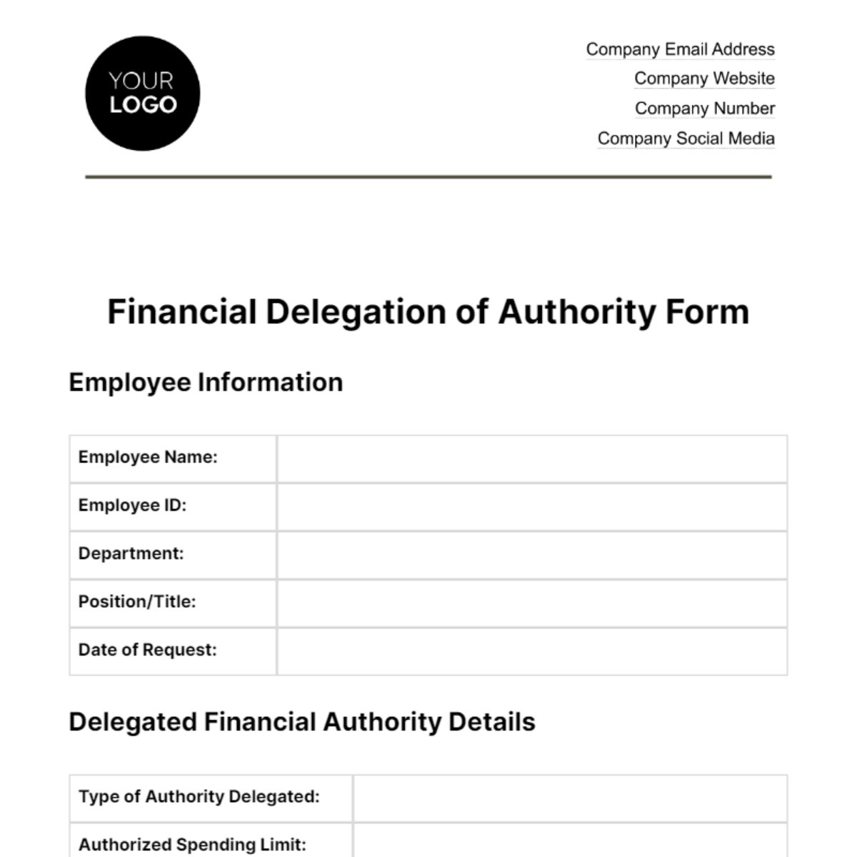 Free Financial Delegation of Authority Form Template