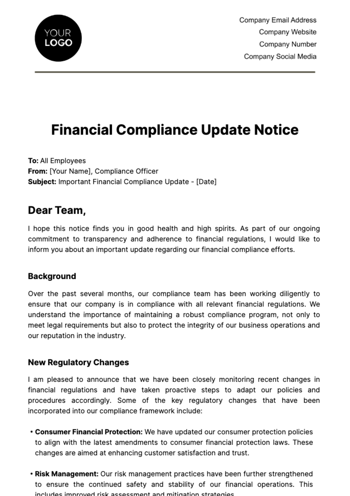 Financial Compliance Update Notice Template - Edit Online & Download