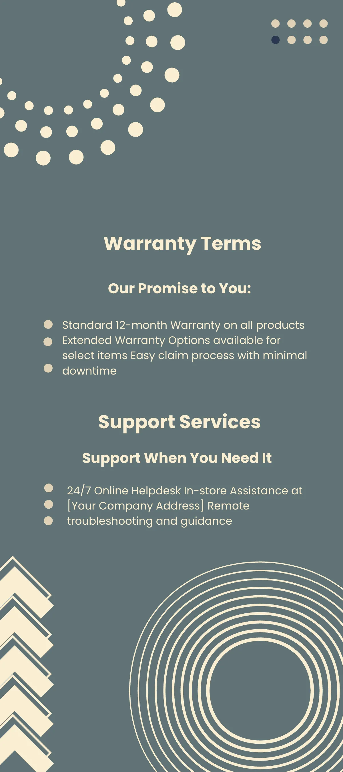 Free Sales Warranty and Support Information Rack Card Template to Edit Online