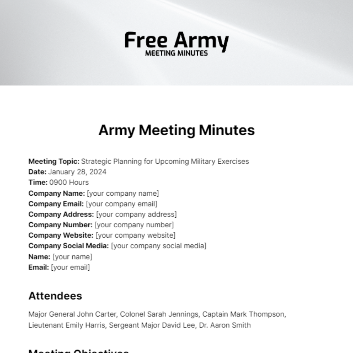 Army Meeting Minutes Template