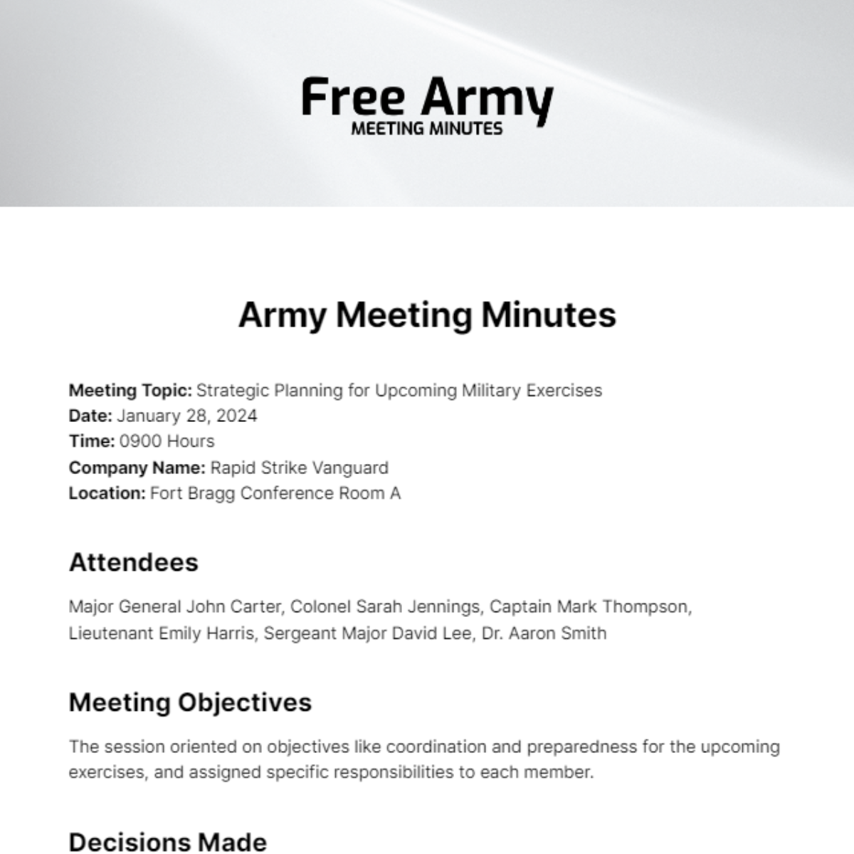 Free Army Meeting Minutes Edit Online & Download