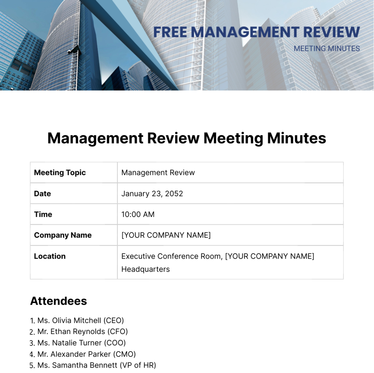 Management Review Meeting Minutes  Template