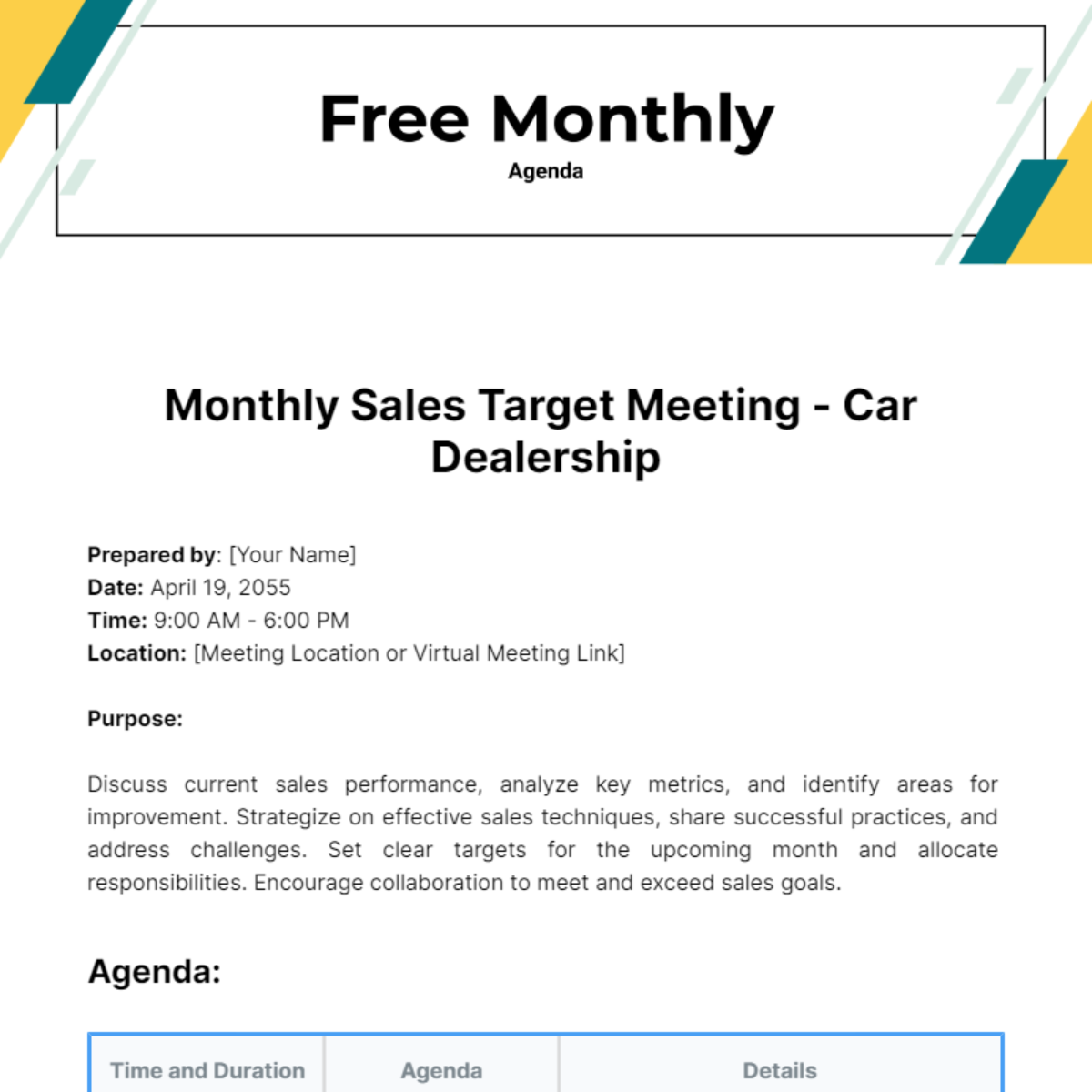 Free Monthly Agenda - Edit Online &amp; Download | Template.net