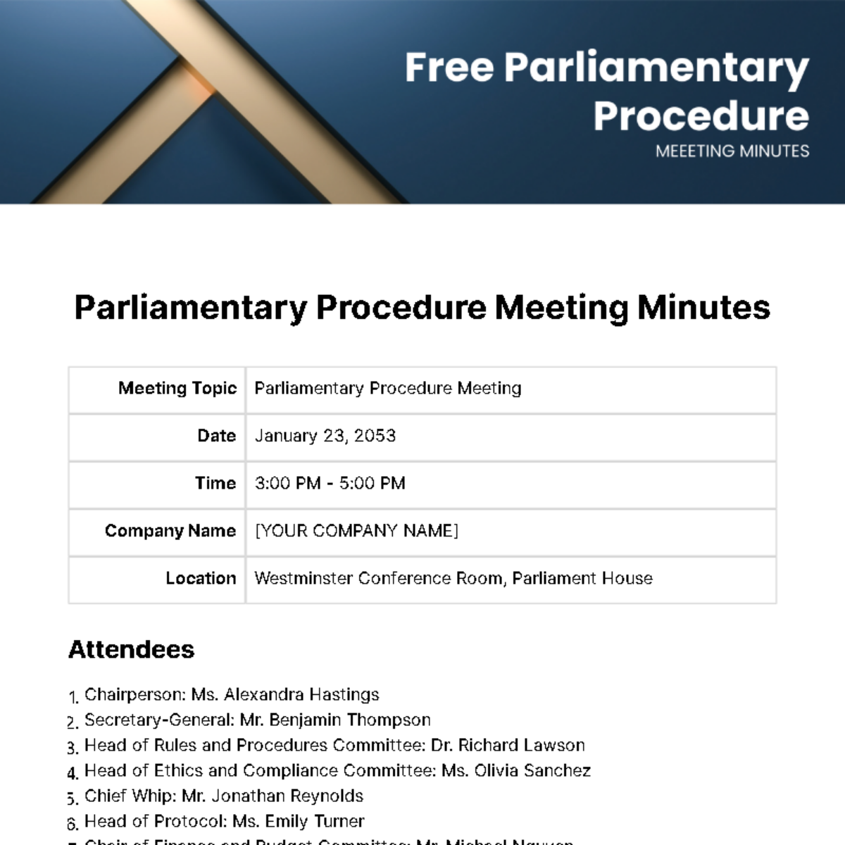 Parliamentary Procedure Meeting Minutes  Template