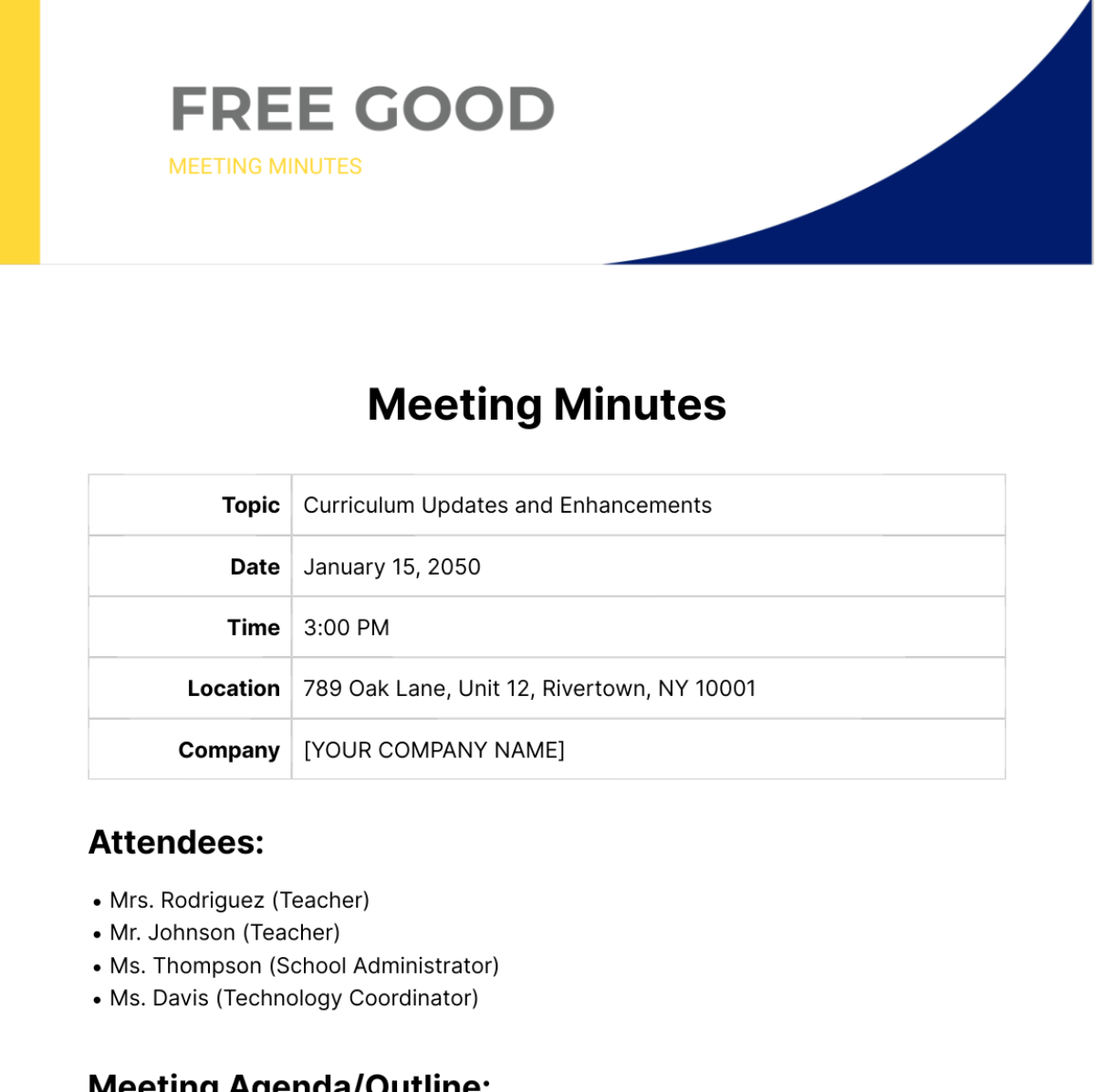 Good Meeting Minutes  Template