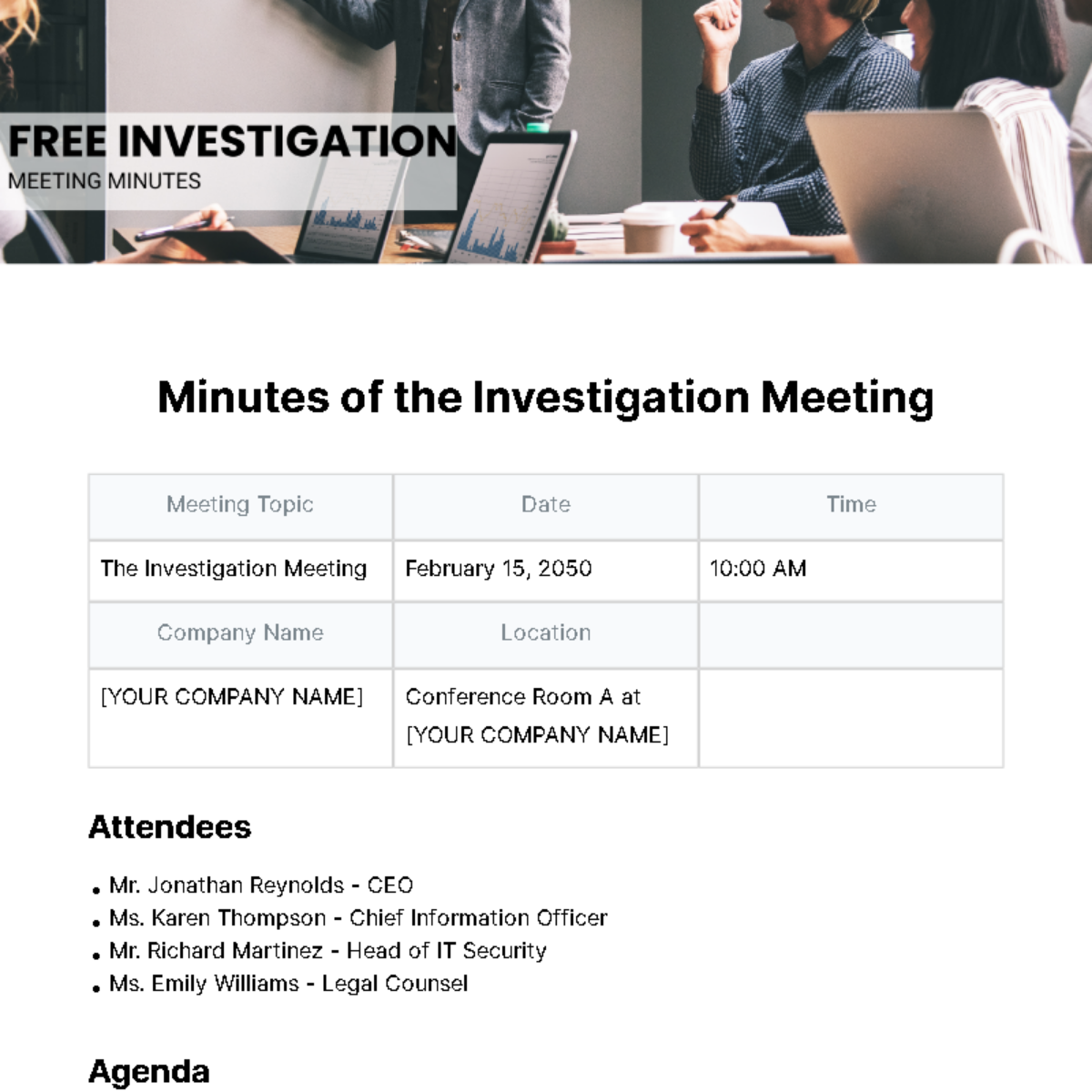 Investigation Meeting Minutes  Template