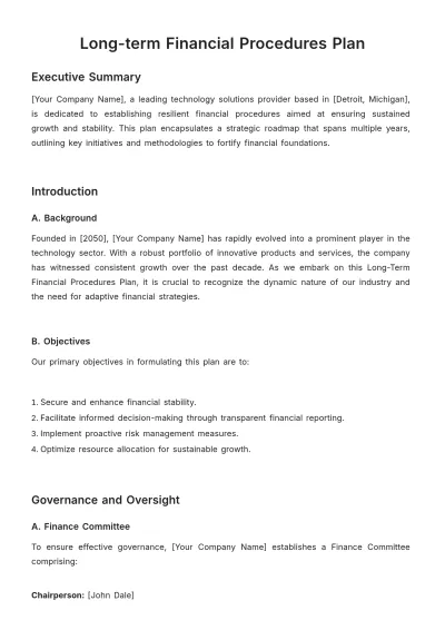 Free Long-Term Financial Procedures Plan Template to Edit Online