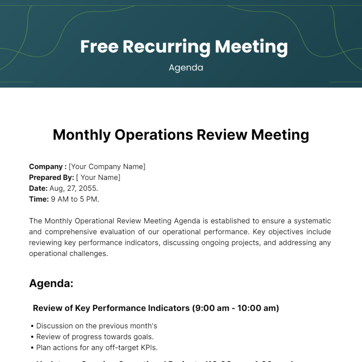 Recurring Meeting Agenda  Template