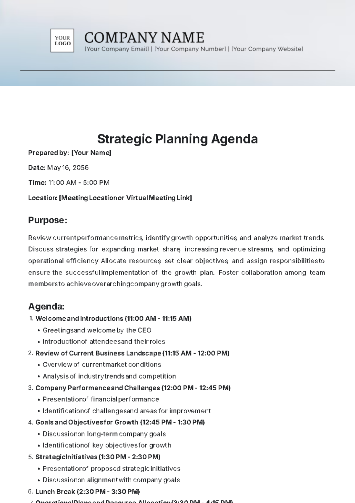 Strategic Planning Agenda Template - Edit Online & Download