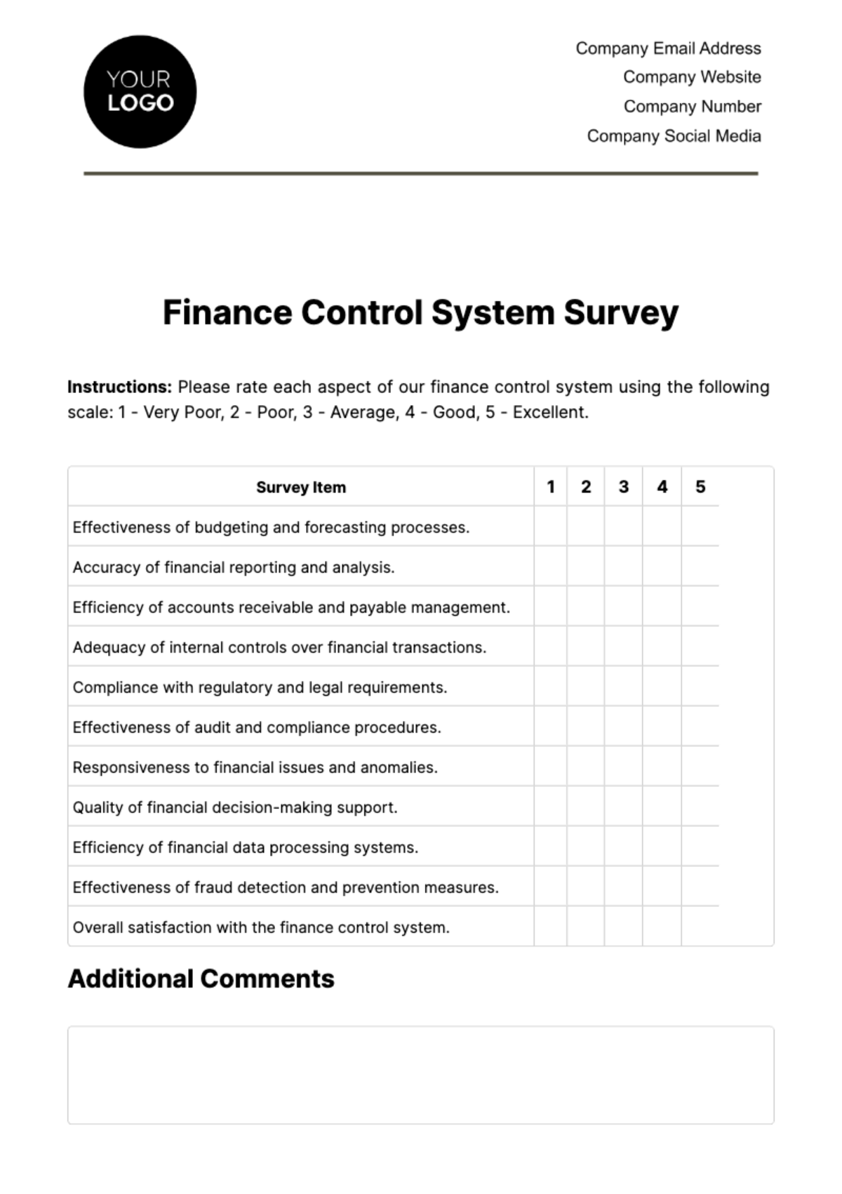 Finance Control System Survey Template - Edit Online & Download