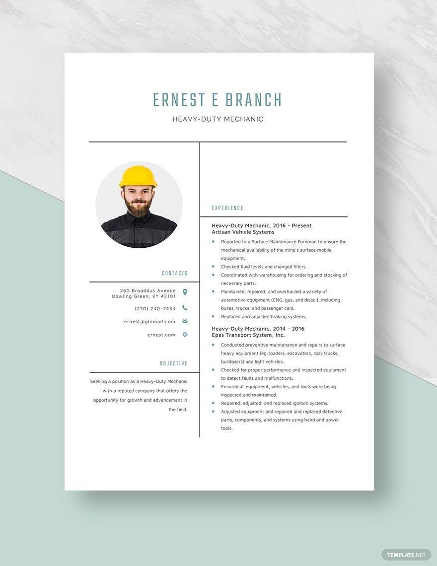 Free Heavy Duty Mechanic Resume in Word, Apple Pages